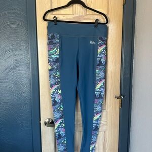 Stylish Teal Leggings with Multicolor Side Patterns